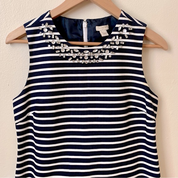J. Crew—Rhinestone Cotton Linen Striped Sleeveless Sheath Dress (Size 2) - Picture 3 of 7